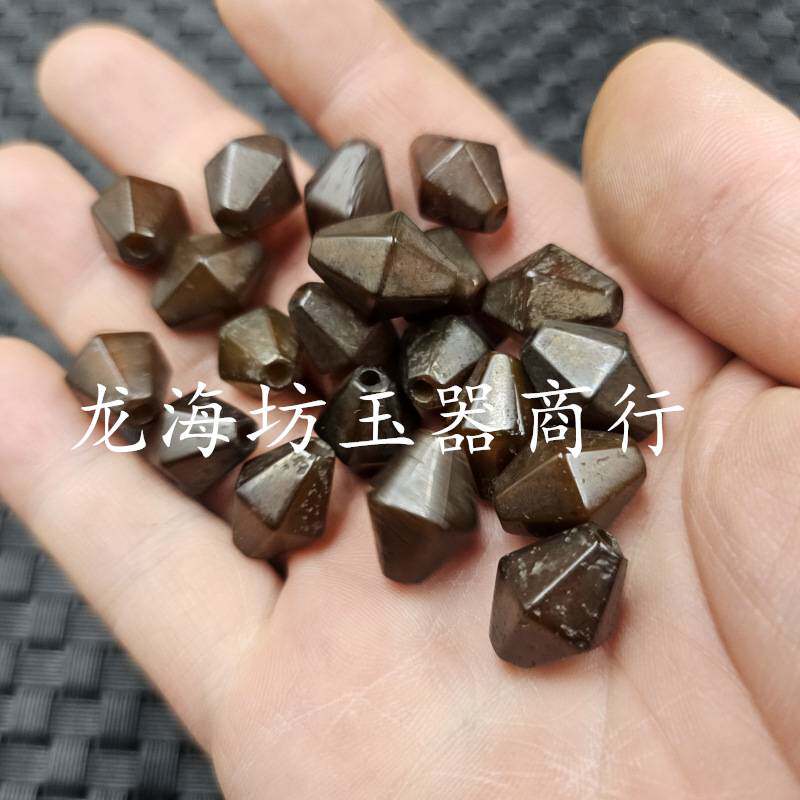 仿古玛瑙六棱路路通玉石散珠咖啡色古铜色多棱玛瑙锥形数饰品配件