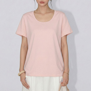 T恤女正肩慵懒半袖 粉色U领休闲百搭宽松短袖 T恤上衣 夏季 2026新款