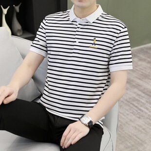 爆款男士短袖条纹Polo衫休闲男装半袖翻领新款打底衫男式T恤