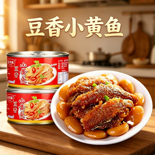 金丰味豆香小黄鱼罐头香辣即食鱼肉芸豆下酒菜入味下饭菜海鲜熟食