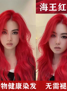 红色染发剂自己染2025流行色天然植物显白海王红染发膏酒红色大红