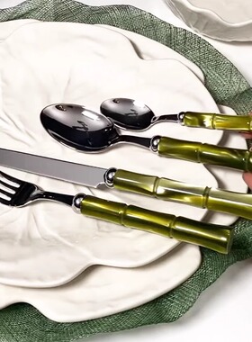 意大利Rivadossi西餐餐具餐刀叉勺子竹节不锈钢复古牛排刀叉套装