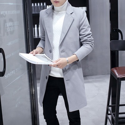 秋冬男装加厚毛呢大衣韩版呢料