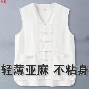 背心男加大復(fù)古男裝 虧本反季 清倉(cāng)100%純亞麻唐裝 亞麻盤扣砍袖