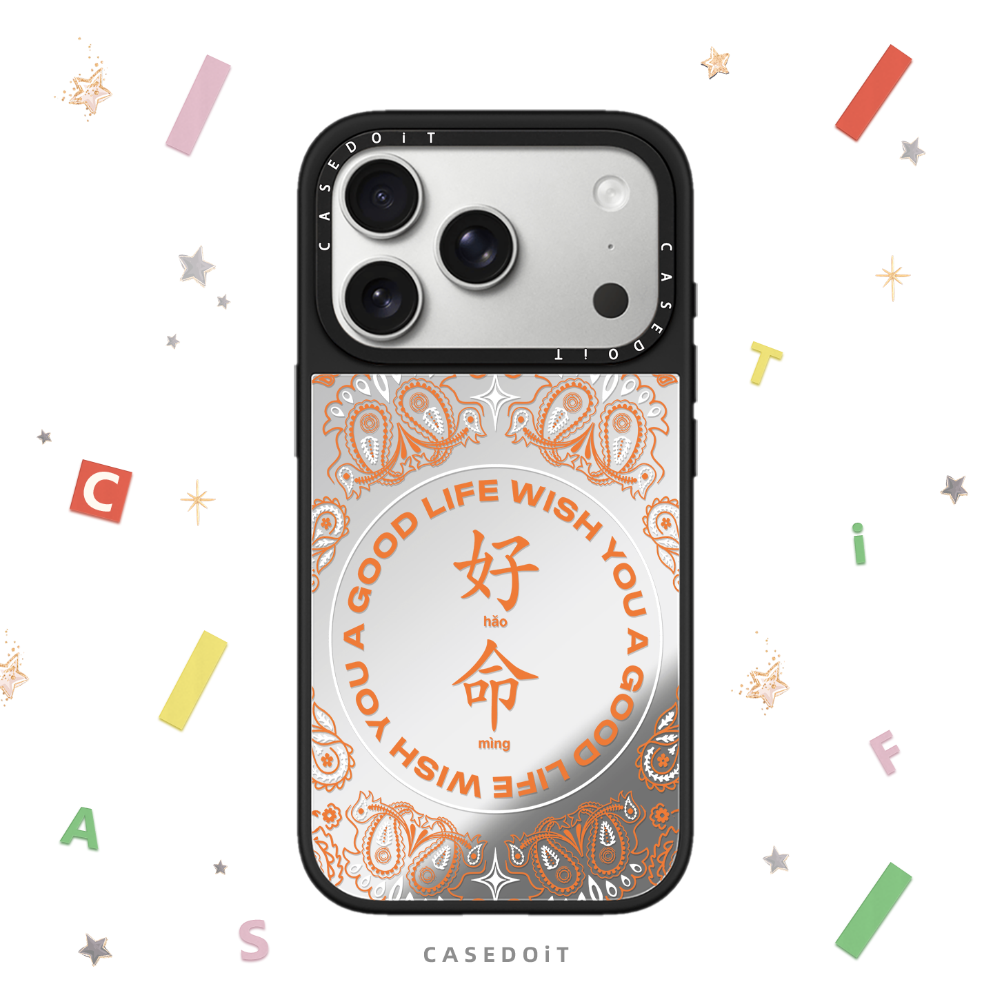 C家联名MagSafe磁吸陈伟霆同款橙色好命适用iphone17手机壳16promax苹果15pro镜面14plus保护套13时尚Air女