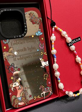 C家联名MagSafe磁吸美式复古环绕英文骏马适用iphone17手机壳16promax苹果15pro镜面14plus日韩ins时尚13/Air