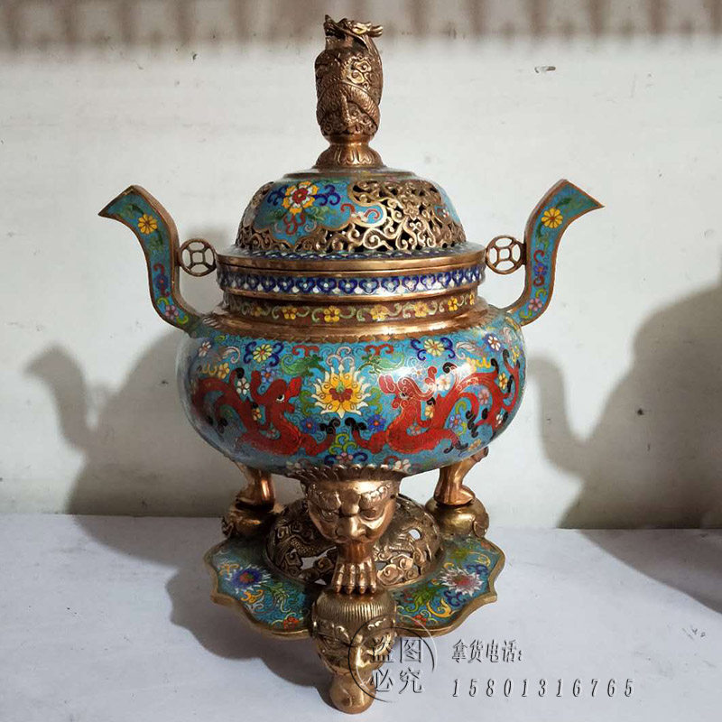 景泰蓝紫铜铸胎官帽耳熏香炉摆件北京特色手工艺居家装饰商务礼品,特色手工艺,景泰蓝,淘宝优惠券,粉丝福利购,淘宝优惠卷