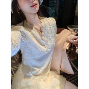 女2025秋冬新款 白色蕾丝高级感打底衫 加绒内搭上衣 兔子 鱼兔子