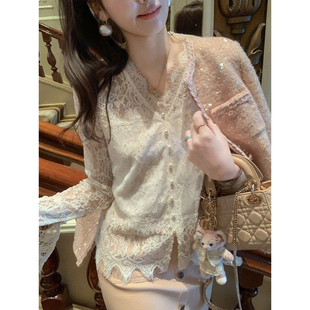 女2025秋冬新款 微透蕾丝钩花打底衫 高级感内搭上衣 兔子 鱼兔子