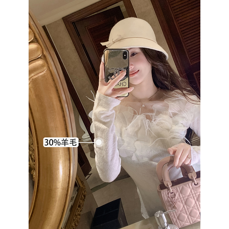 花瓣上衣白色打底韩系甜美花瓣