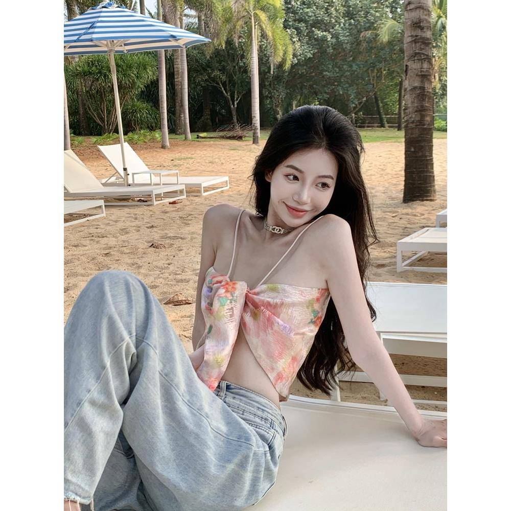 甜辣风上衣女夏外穿2023新款吊带背心性感辣妹丝巾抹胸小众设计感