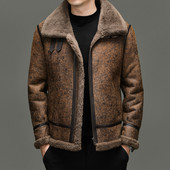 真皮皮毛一体男装 翻领飞行夹克加厚绵羊皮机车外套 短款 冬季 新款