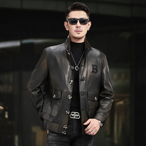 海宁皮衣男真皮新款绵羊皮短款机车外套青年修身男士皮夹克冬季潮