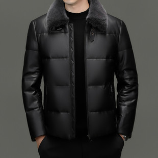 皮衣真皮羽绒服男款冬季白鹅绒绵羊皮皮衣海宁保暖皮夹克外套男