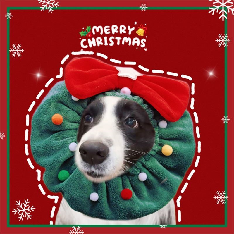 宠物狗狗圣诞头套帽子围脖过年口水巾装饰装扮新年边牧金毛大型犬