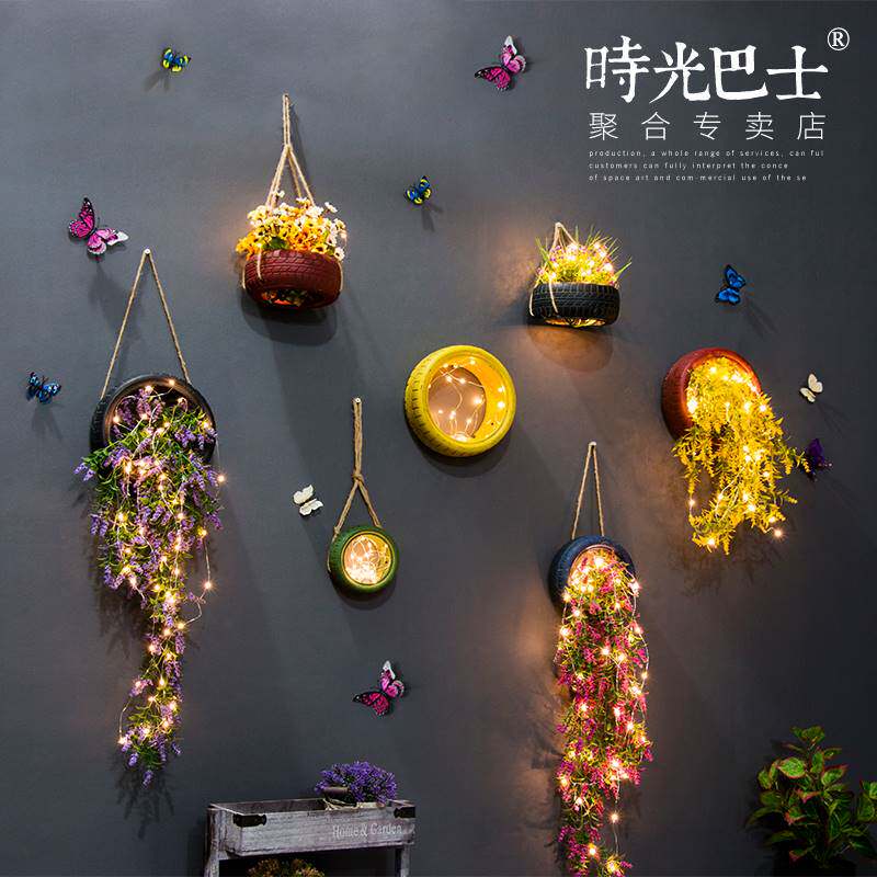 Retro Industry originality bar outdoor Wall wall ornament Pendant metope Green plant tyre Flower pot Wall hangingin the Home accessories , Mural  category - from Buy2taobao.com to provide professional Taobao agent buy service