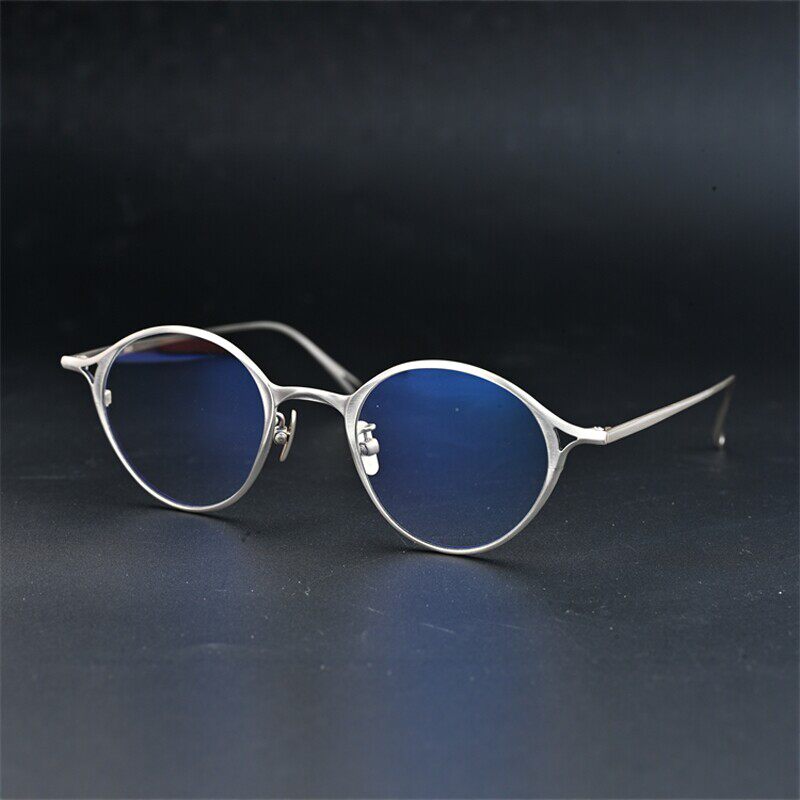 S925银复古休闲全框眼镜小圆框猫眼贵金属高度数男女可配近视1100