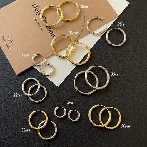 法式设计轻奢18k金圆形素圈耳环