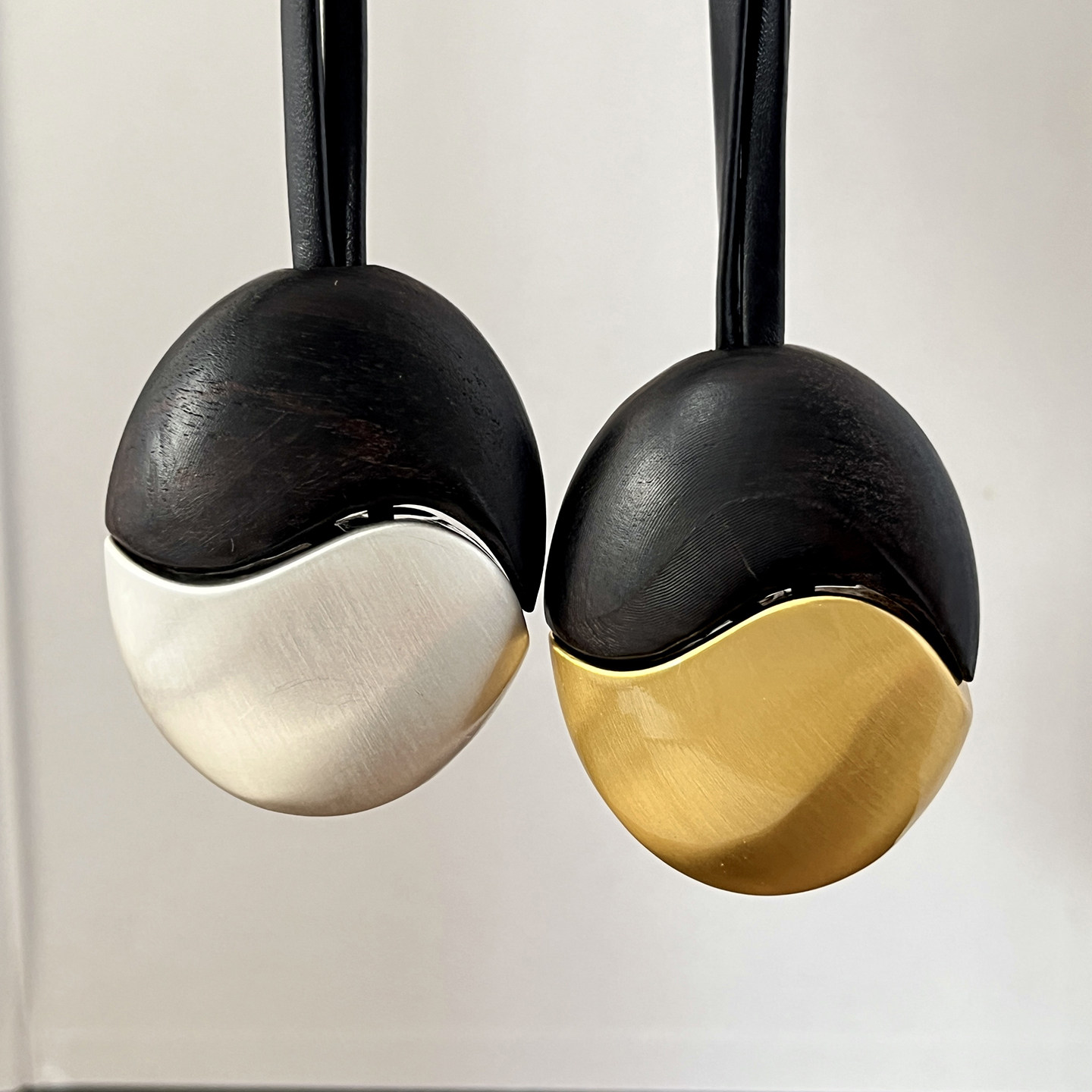 复古黑檀木拼接金色拉丝吊坠项链