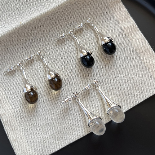 日韩重工长款黑玛瑙水滴耳环