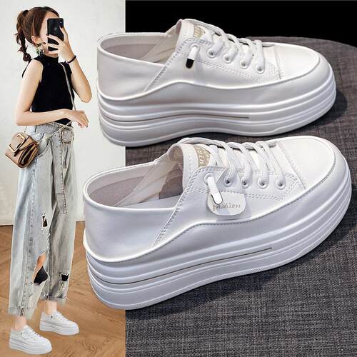 潮牌内增高小白鞋女生厚底松糕2026夏季新款百搭休闲一脚蹬板鞋子