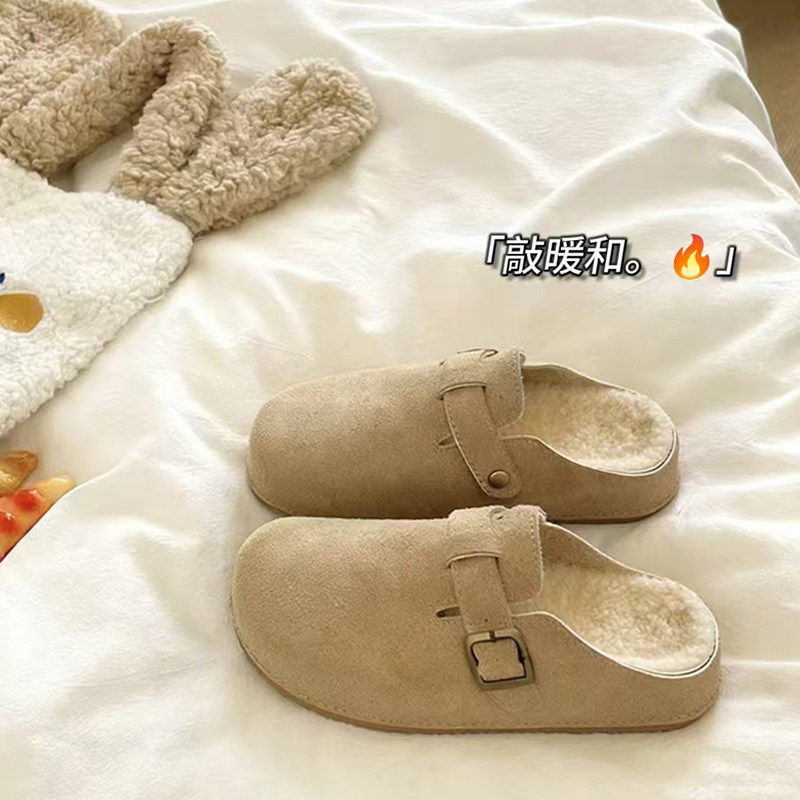 厚实加绒勃肯鞋女外穿内增高博肯棉拖鞋冬季保暖超火一脚蹬毛毛鞋