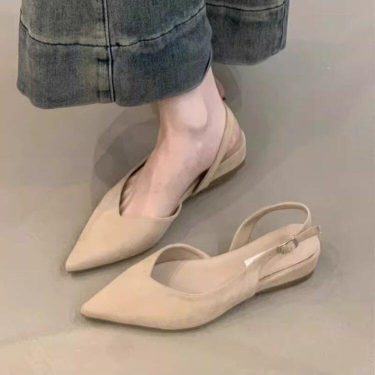 韩系包头凉鞋女夏外穿简约尖头不累脚2026新款坡跟百搭配裙子单鞋