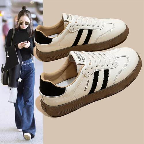 德训小白鞋女生百搭潮流厚底2026年夏季新款潮牌圆头休闲运动板鞋