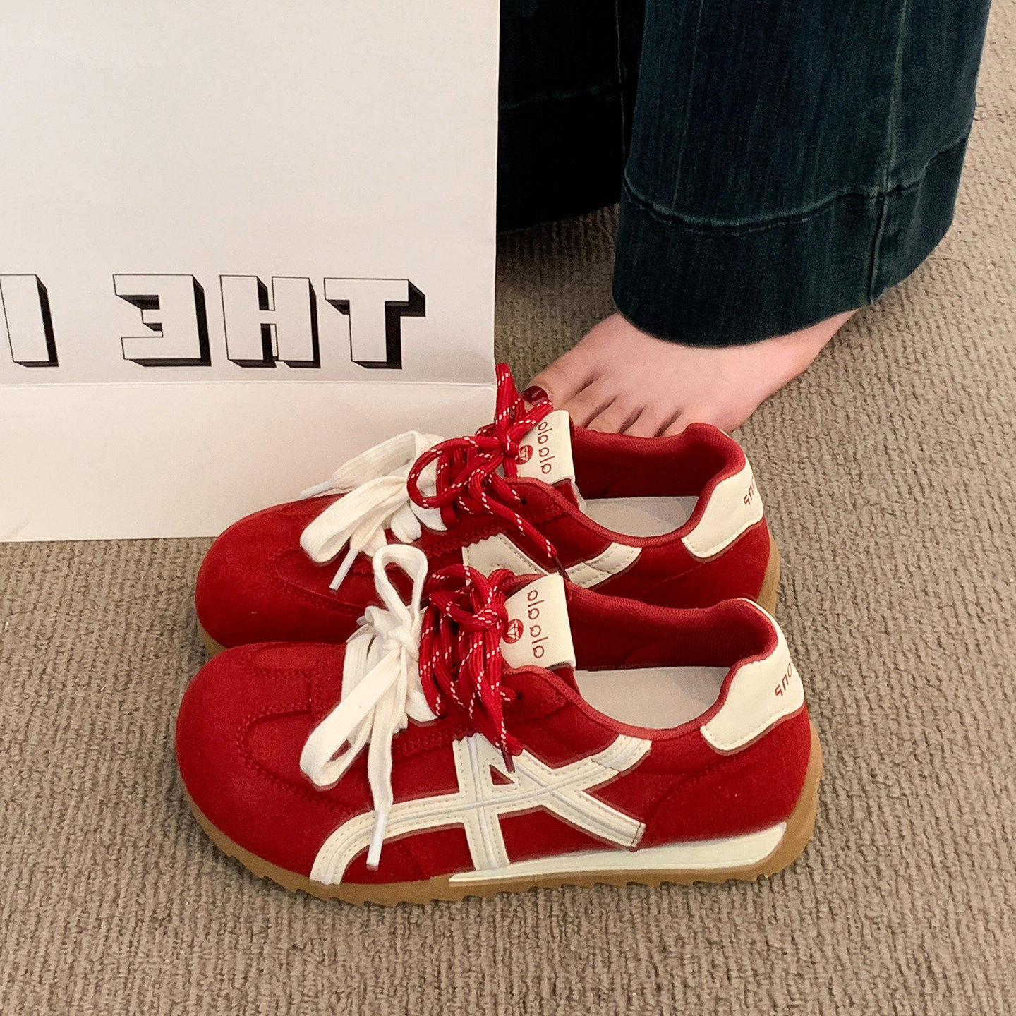 复古红色德训鞋女2026新