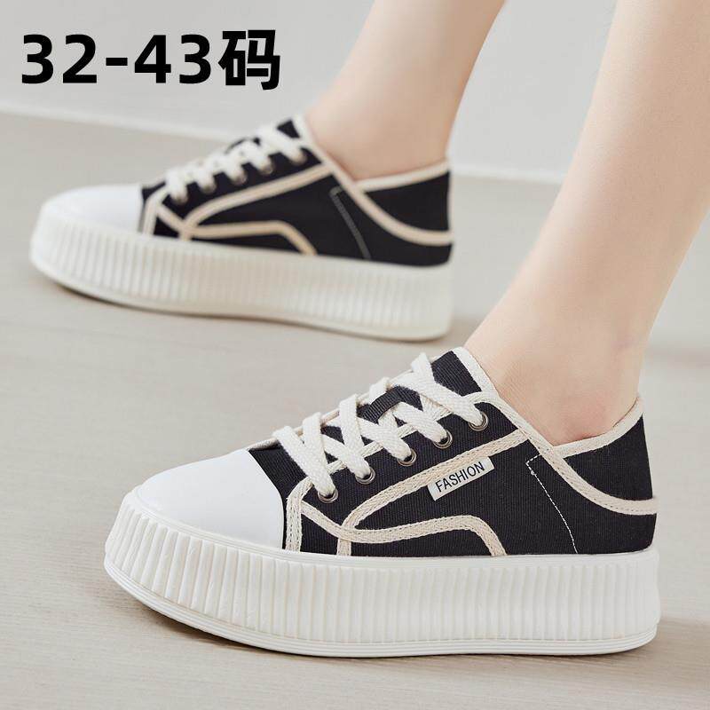 小码女鞋313233两穿帆布鞋女可踩后跟饼干鞋大尺码41-43厚底板鞋i