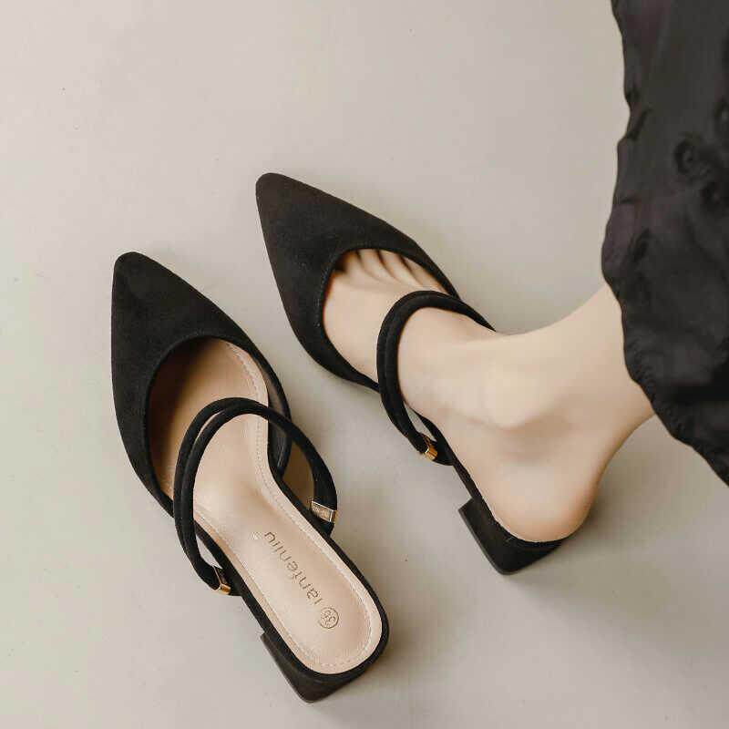 法式尖头高跟鞋女气质2026年夏季新款粗跟配裙子淑女风两穿凉鞋女