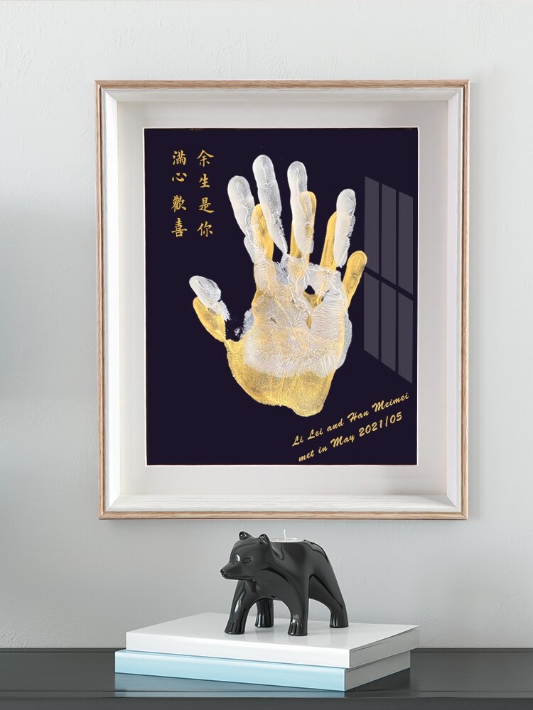 情侣手印手掌印画diy油画按手印相框纪念品一家人一家三口礼物.