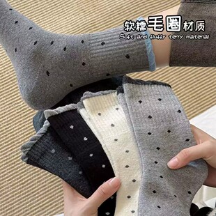 5双装新疆袜子女秋冬款花边百搭波点复古多巴胺学生中筒堆堆袜