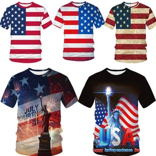 欧跨境美国独立日usa自由女神系列3d数码 工厂直销 印花t桖短袖