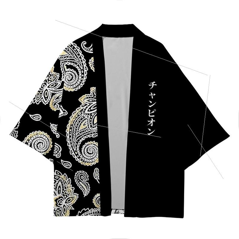 源头日系清晰腰果花海浪花纹开衫数码披风和服印花3D羽织道袍工厂