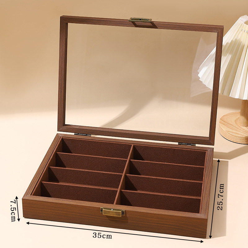 八位黑胡桃木纹眼镜收纳收藏展示盒家用高档多格墨镜太阳镜收纳盒