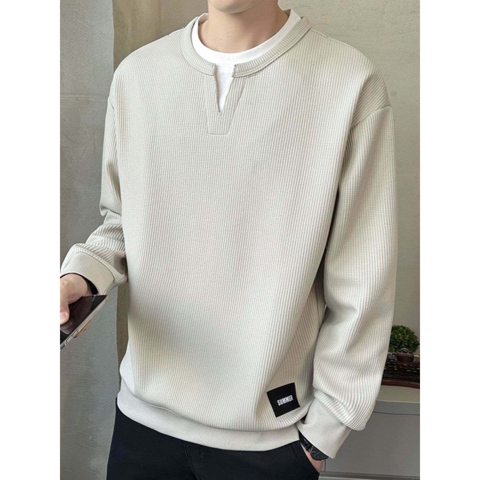 设计感假两件长袖t恤男款2025新款春秋季潮牌休闲百搭无帽卫衣男