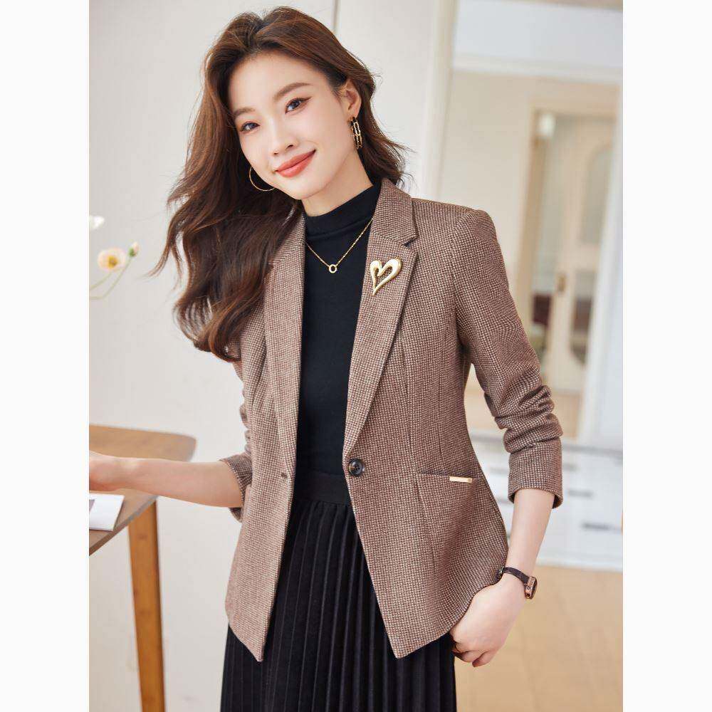 千鸟格修身职业西装外套女秋冬2025新款高级感小个子休闲格子西服