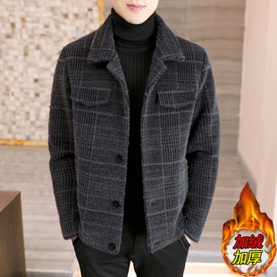 羊绒大衣男短款秋冬季加棉加厚翻领羊剪绒高端夹克毛呢子男士外套