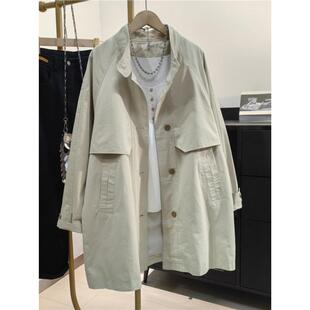 韩国风衣外套女2025春秋新款休闲单排扣中长款高级感棉立领上衣