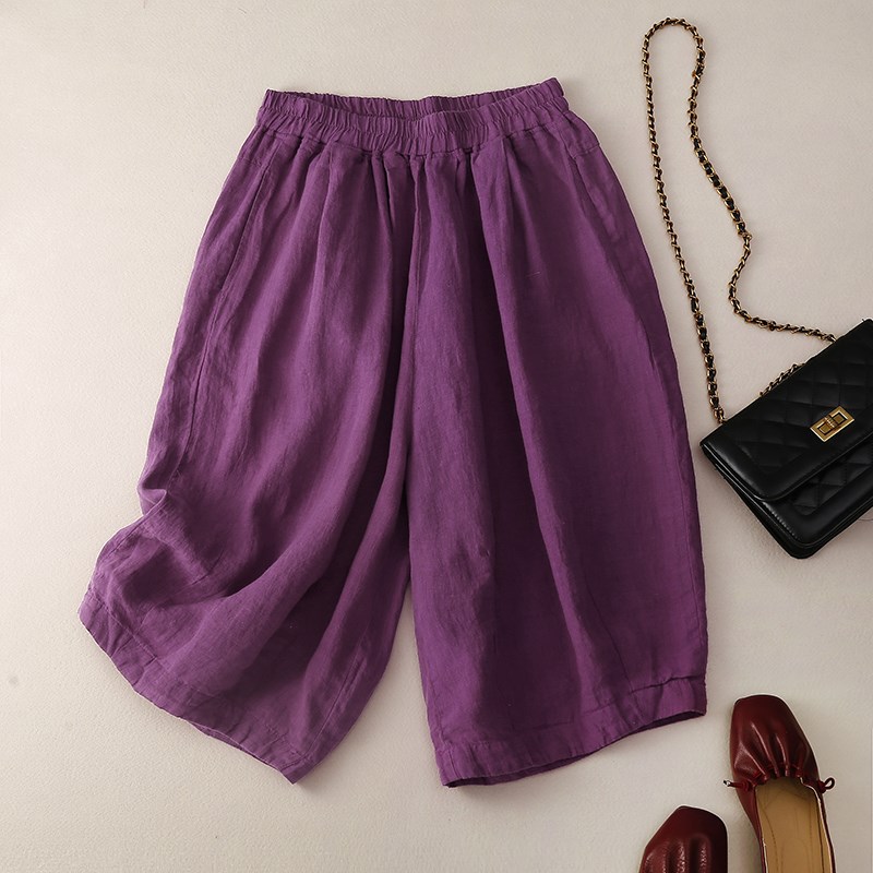 棉麻短裤女2024夏季新款宽松大码显瘦胖MM薄款五分阔腿亚麻中裤子