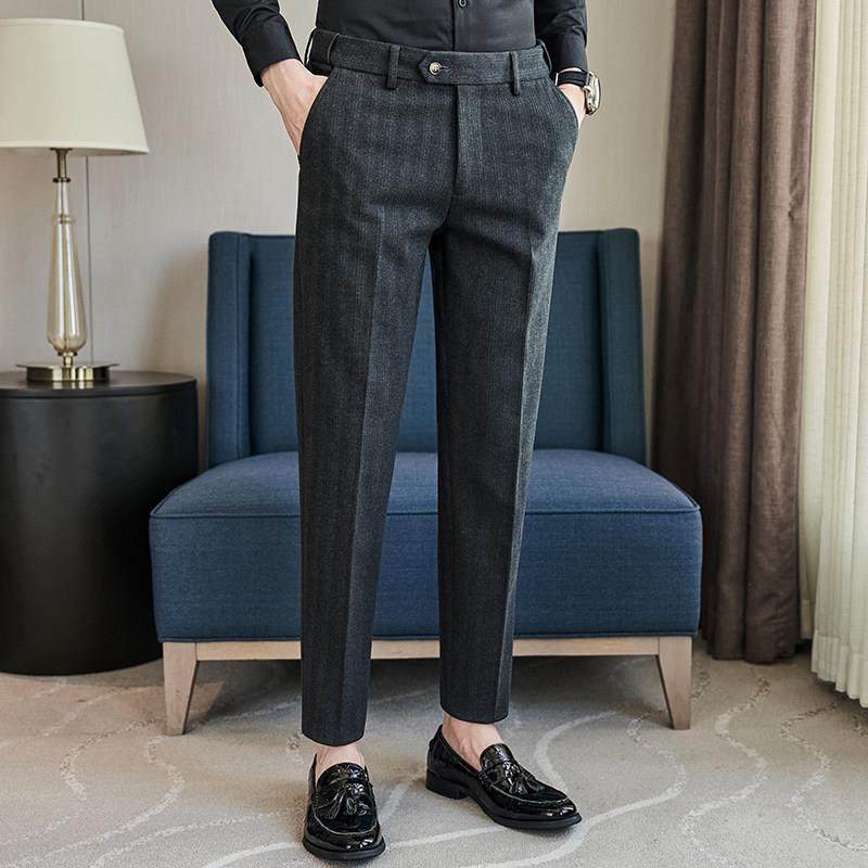 高端轻奢弹力松紧腰西裤男士冬季2025新款商务条纹毛呢西装裤子,男装,大码下装,淘宝优惠券,粉丝福利购,淘宝优惠卷