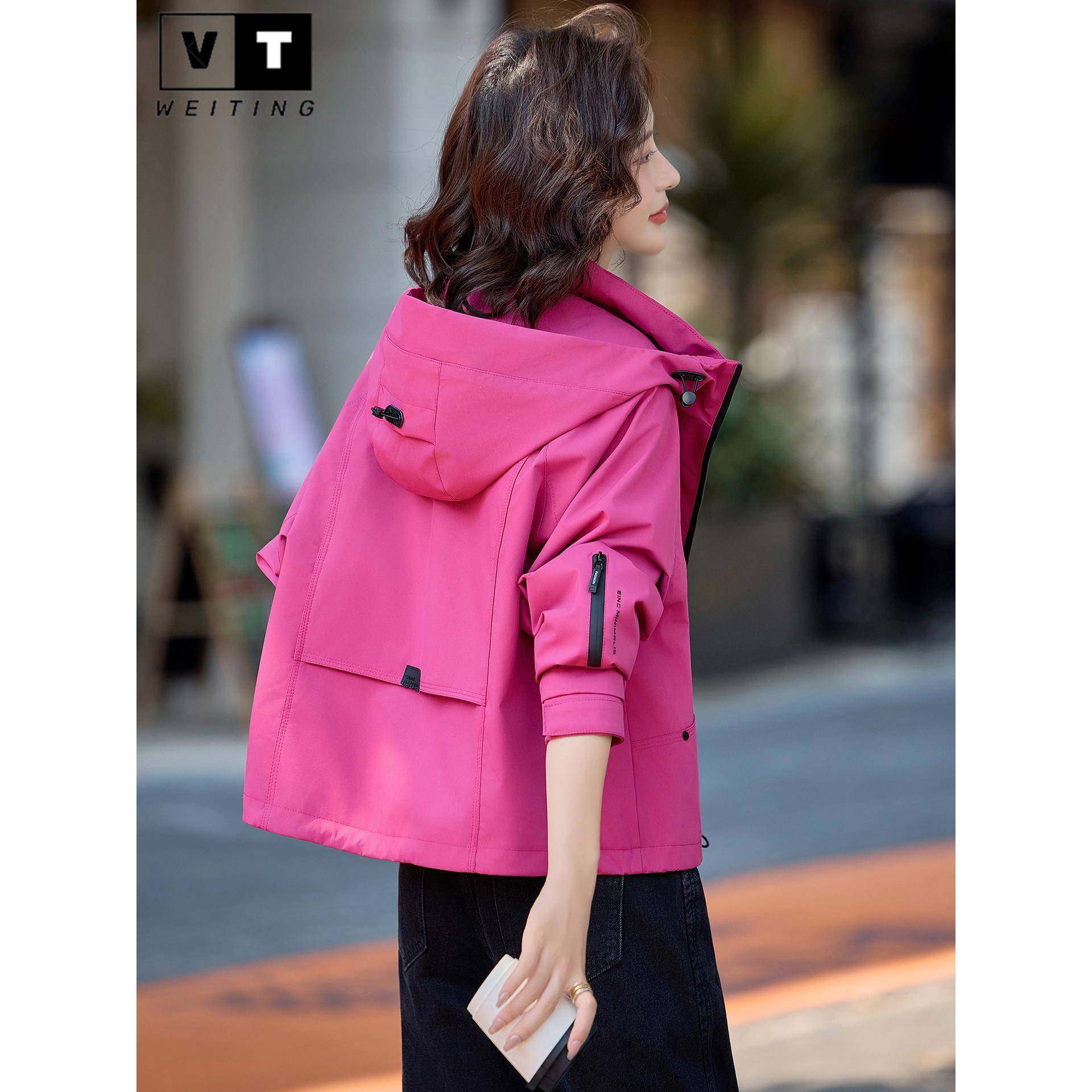 WEI TING玫红色外套女春秋2025新款今年流行爆款风衣短款减龄上衣,女装/女士精品,短外套,淘宝优惠券,粉丝福利购,淘宝优惠卷