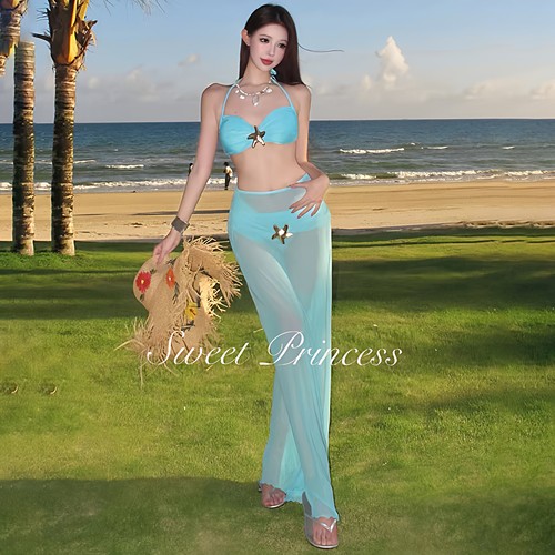「蓝漾人鱼」2025新款性感高级感分体度假长裙爆闪仙女比基尼泳衣