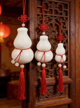 白玉葫芦门挂白玉葫芦门对门挂件 天然葫芦吊坠 项链玉佩客厅装饰