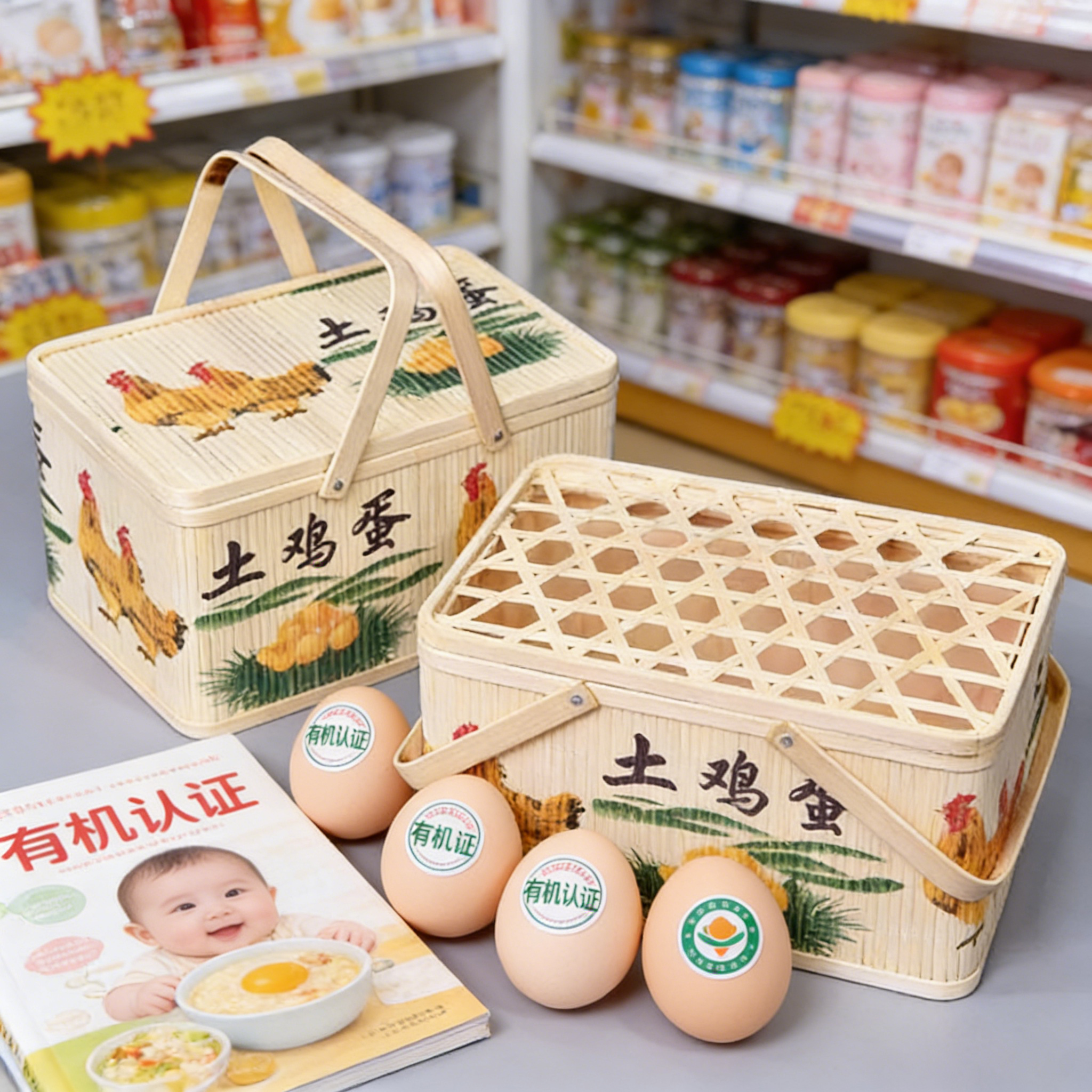 鸡蛋专用筐有盖长方形竹篮竹筐竹篓竹制品水果篮杨梅篮鸡蛋篮子小