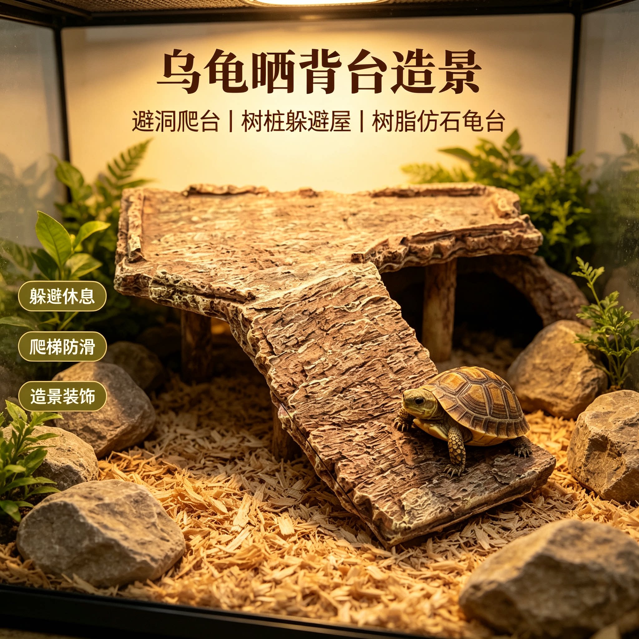 乌龟晒背台树桩避洞树脂仿石爬台造景/装饰