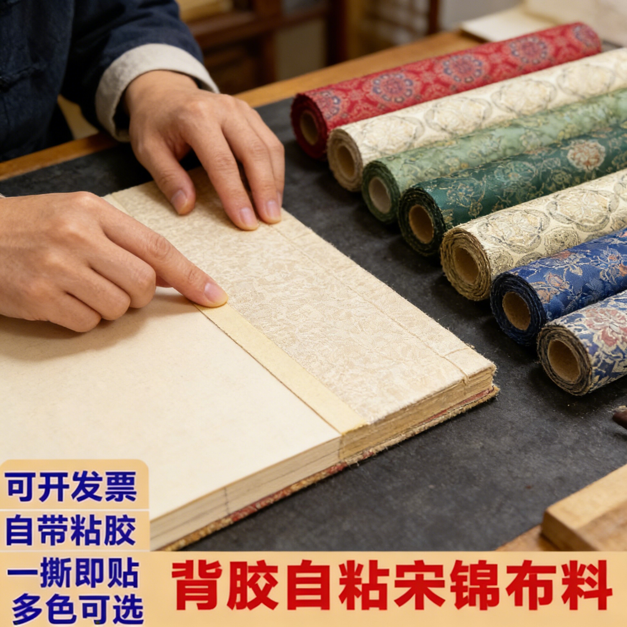 宋锦粘合衬带背胶自粘宋锦装裱布料相册画框背景装饰锦盒包装老式