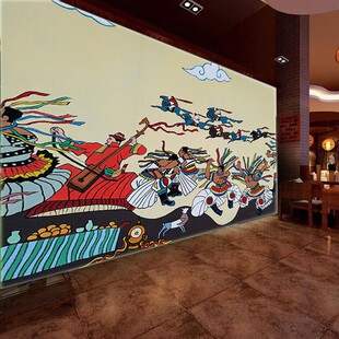 热销内蒙古草原风景牛羊肉店火锅烧烤饭店壁纸壁画无缝壁布背景墙