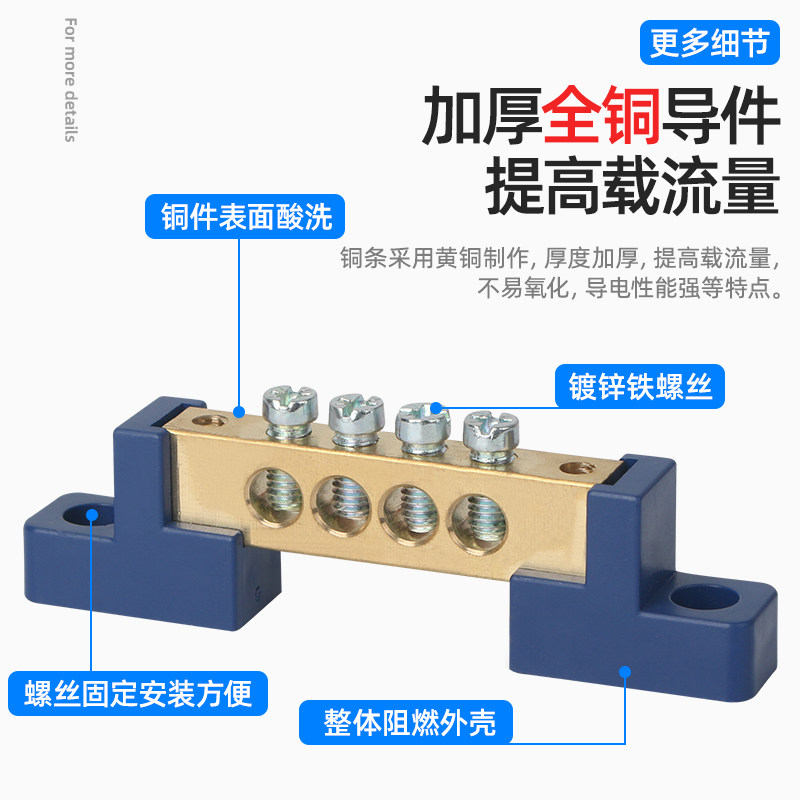 热销零线铜接线端子接零铜排接地零地条环保阻燃配电箱柜连接排01